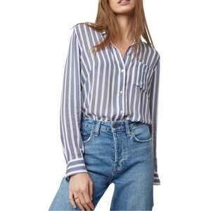 Rails Josephine Shirt XL Turin Stripe Blue White Button Down Rayon Blouse